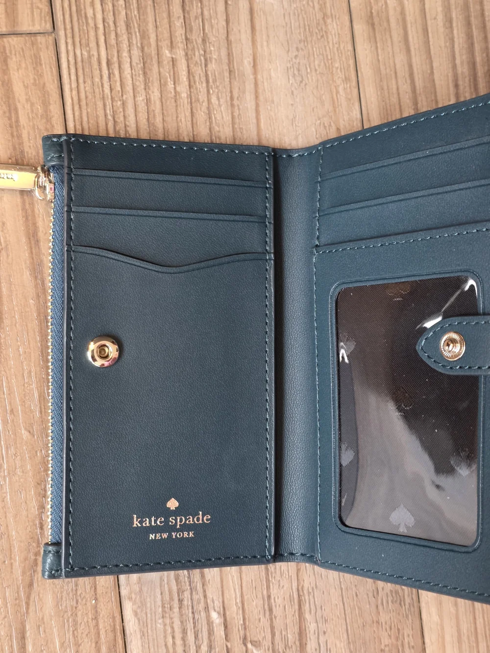 Kate Spade Pebbled Leather Zip Wallet in Dark Teal Green